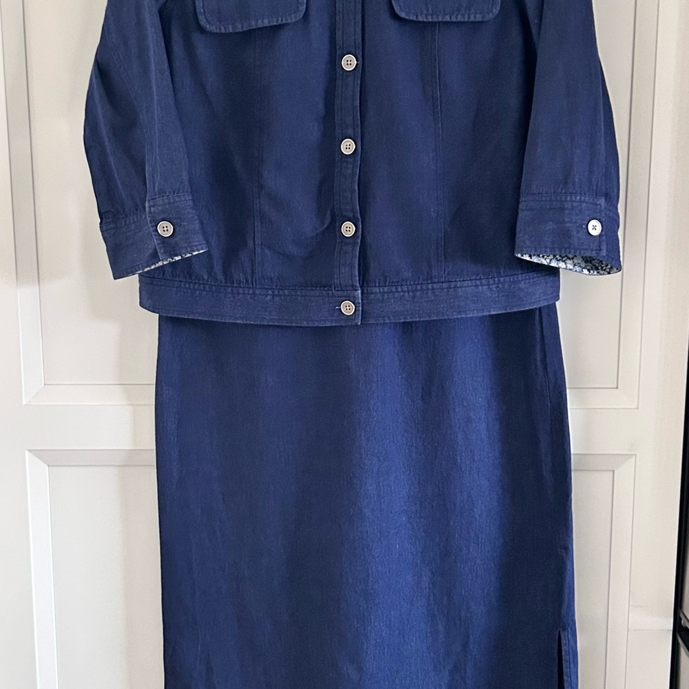 Talbots Classic Denim Sleeveless Work/Lunch Dress matching Cropped Jacket sz 2